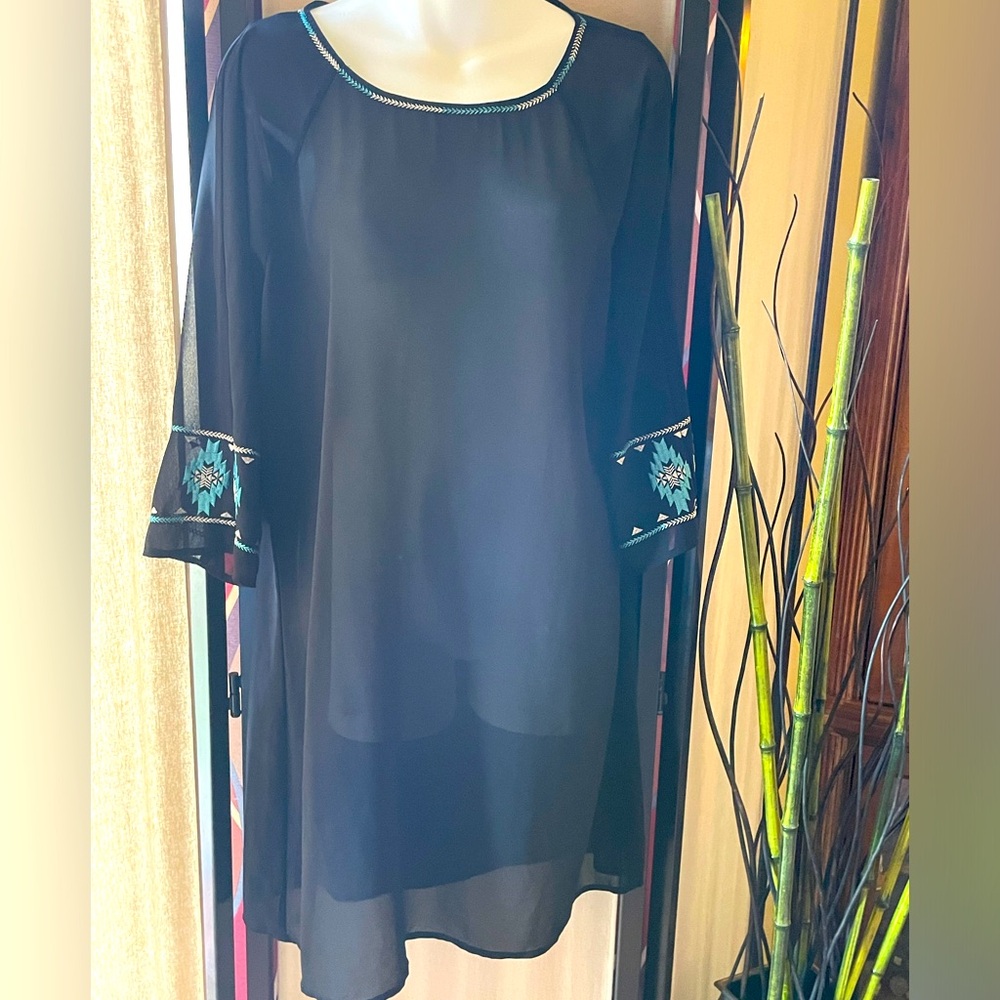 FOREVER 21 BIKINI COVER UP in a Black Sheer fabric with hints of Navajo print.